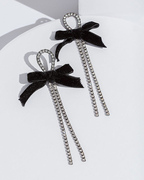 Colette by Colette Hayman Black And Crystal Bow Detail Earrings