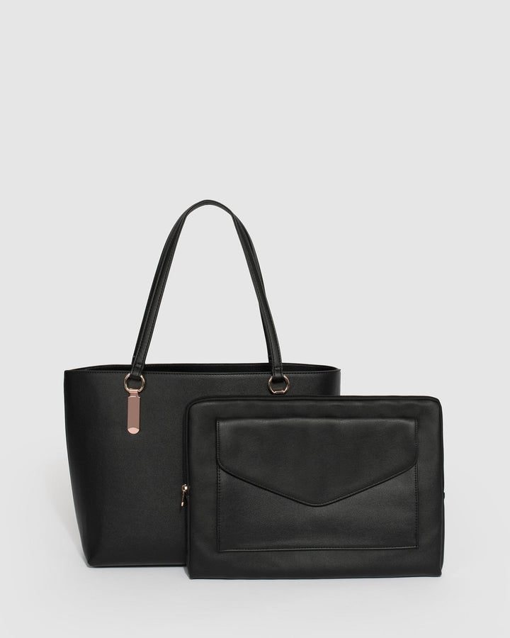 Black Angelina Tote Bag With Rose Gold Hardware Online