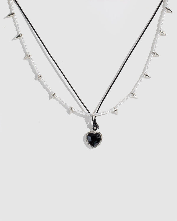 Colette by Colette Hayman Black Chord Heart Pearl Necklace