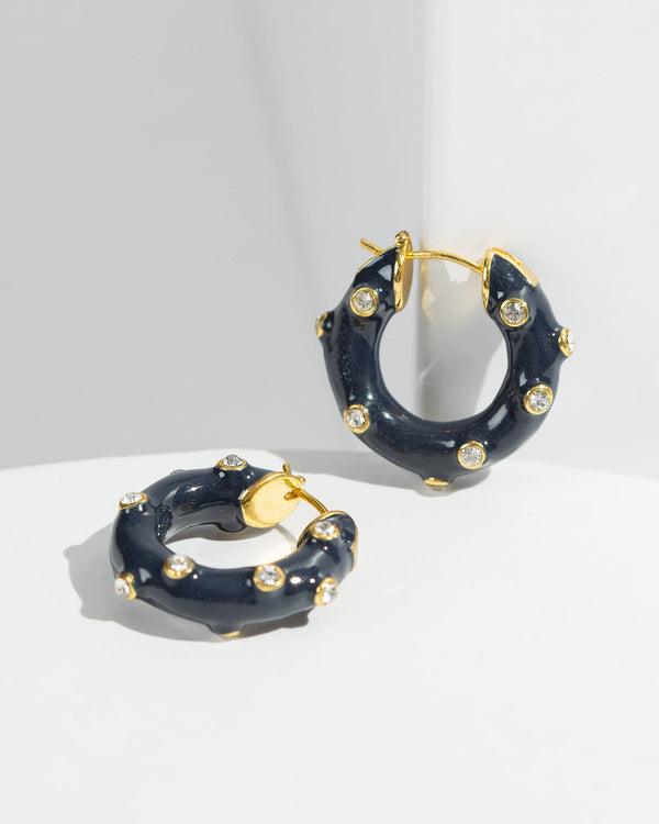 Colette by Colette Hayman Black Chunky Hoop With Crystal Earrings
