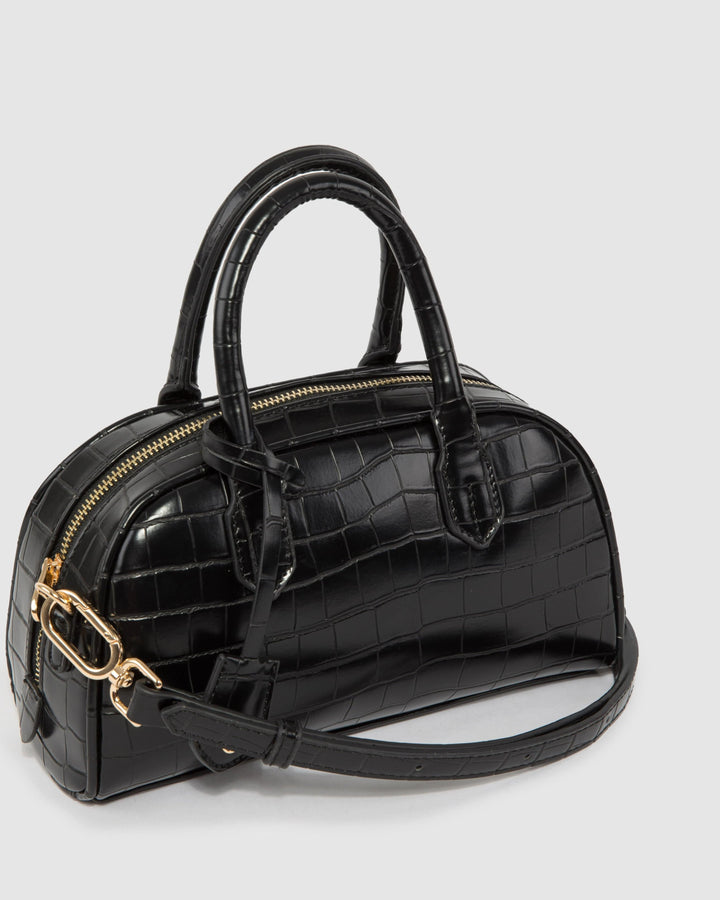 Colette by Colette Hayman Black Croc Sloan Bowler Bag