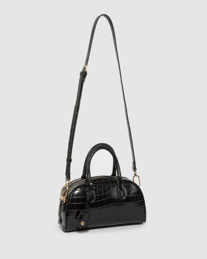 Colette by Colette Hayman Black Croc Sloan Bowler Bag