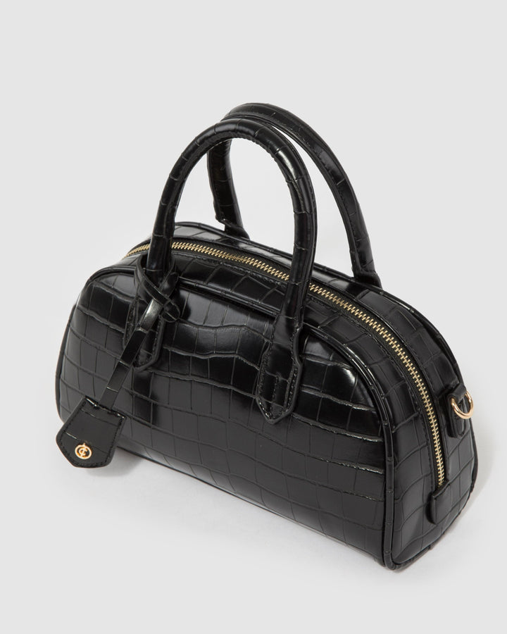 Colette by Colette Hayman Black Croc Sloan Bowler Bag