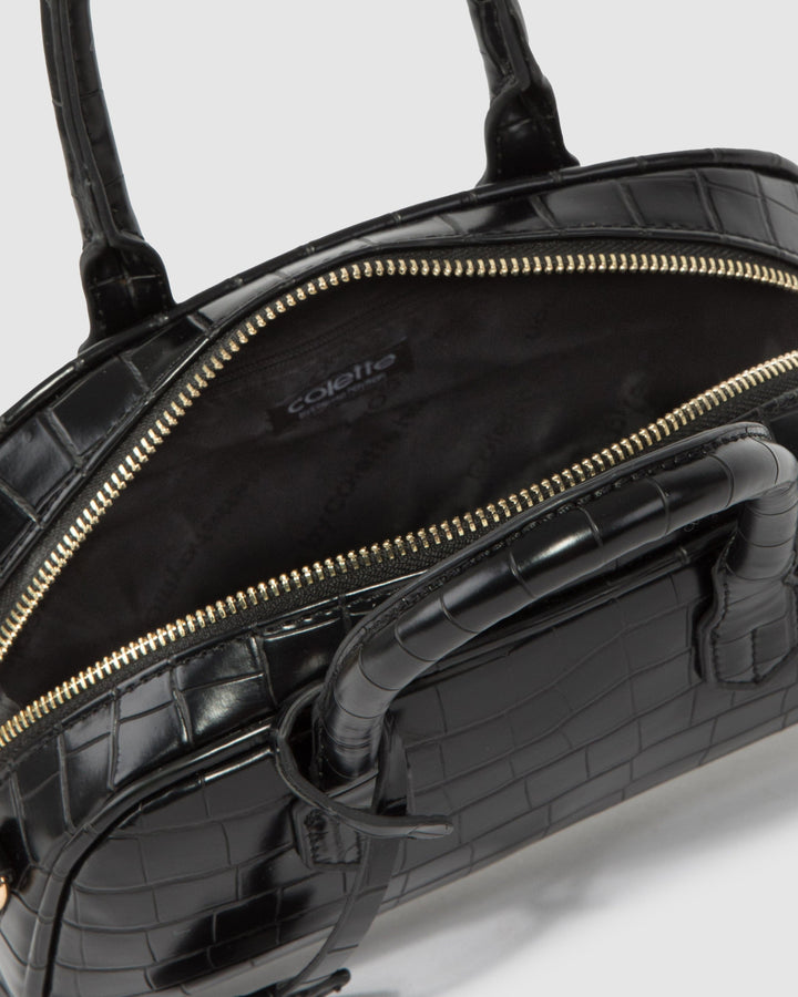 Colette by Colette Hayman Black Croc Sloan Bowler Bag