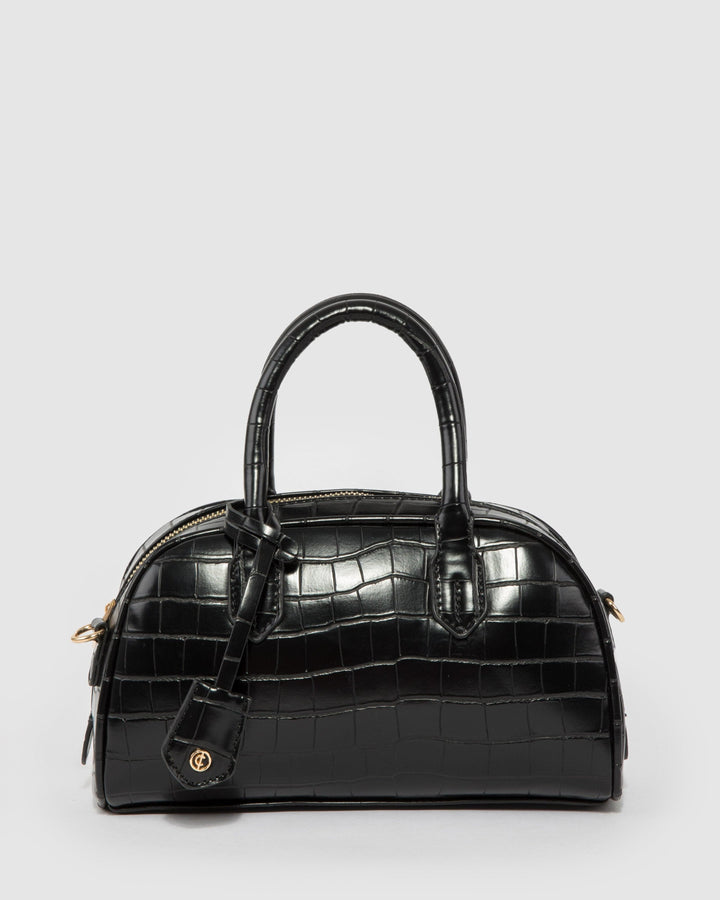 Colette by Colette Hayman Black Croc Sloan Bowler Bag