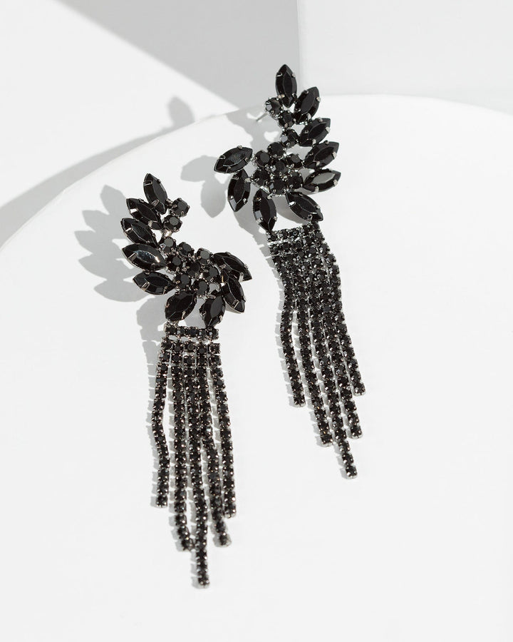Colette by Colette Hayman Black Crystal Curved Tassel Earrings