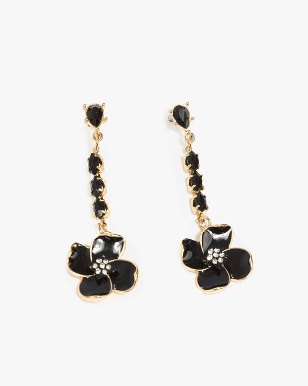 Colette by Colette Hayman Black Crystal Drop Flower Earrings