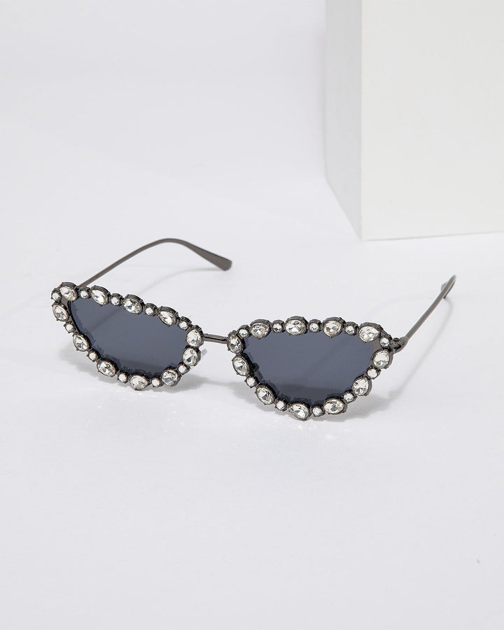 Colette by Colette Hayman Black Crystal Embellished Cat-Eye Sunglasses