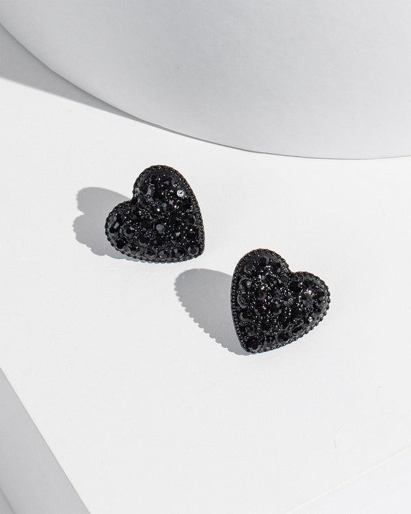 Colette by Colette Hayman Black Crystal Heart Stud Earrings