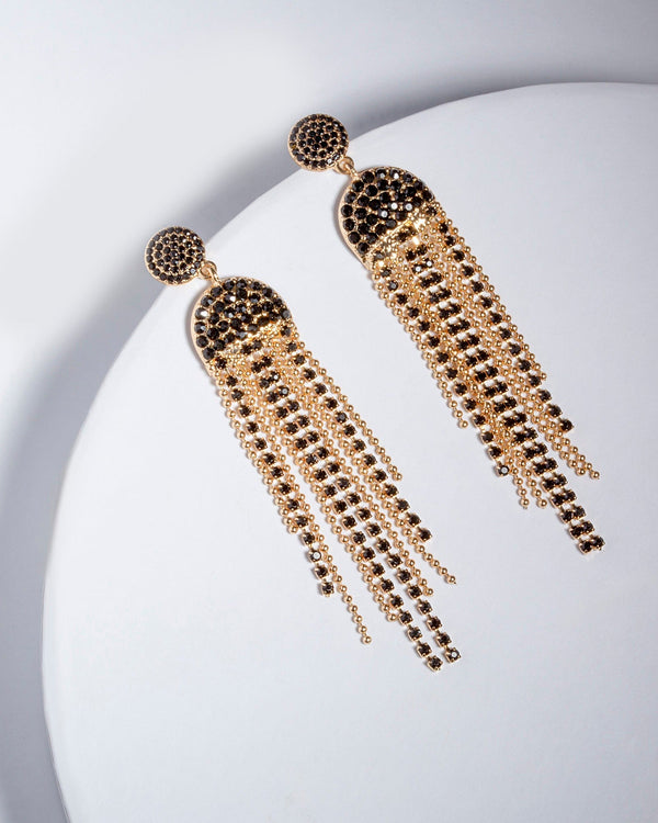 Colette by Colette Hayman Black Crystal Pave Tassel Earrings
