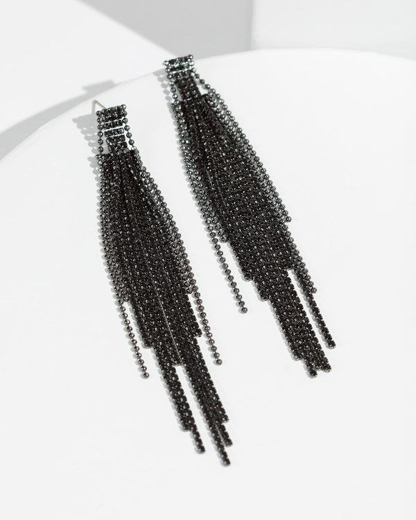 Colette by Colette Hayman Black Crystal Slim Drop Earrings