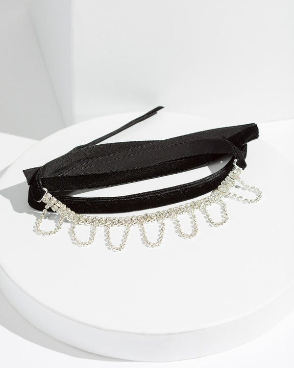 Colette by Colette Hayman Black Crystal Velvet Choker Necklace
