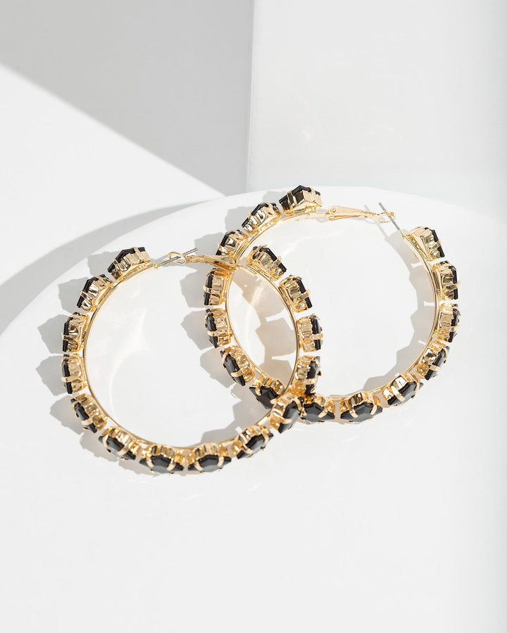 Colette by Colette Hayman Black Diamond Crystal Hoop Earrings