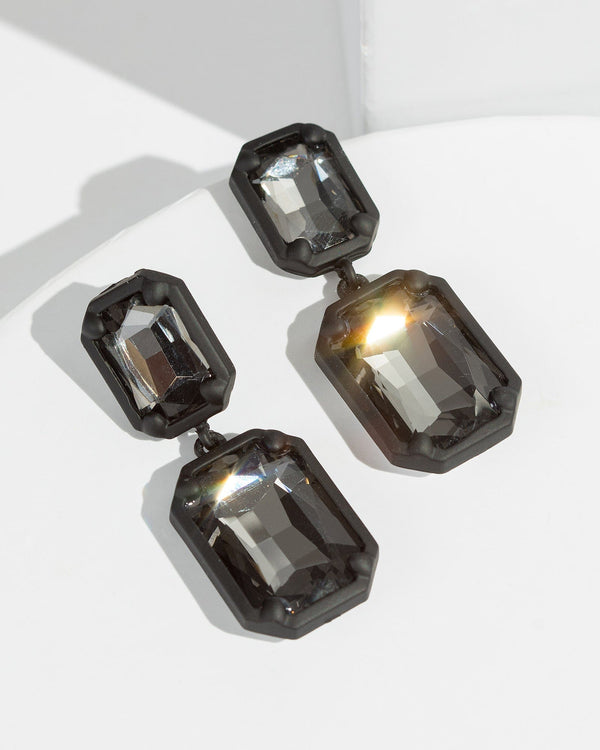 Colette by Colette Hayman Black Double Rectangle Crystal Earrings