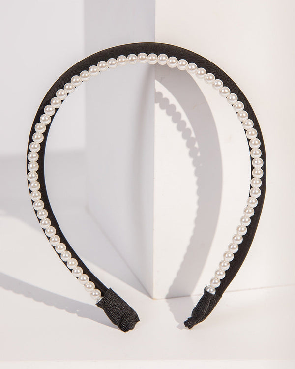 Colette by Colette Hayman Black Fabric And Pearl Open Headband