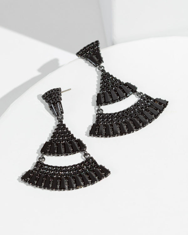 Colette by Colette Hayman Black Fanned Crystal Drop Earrings