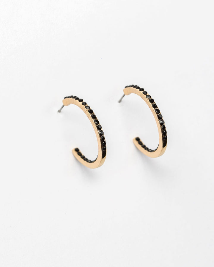 Colette by Colette Hayman Black Fine Crystal Lined Hoop Earrings