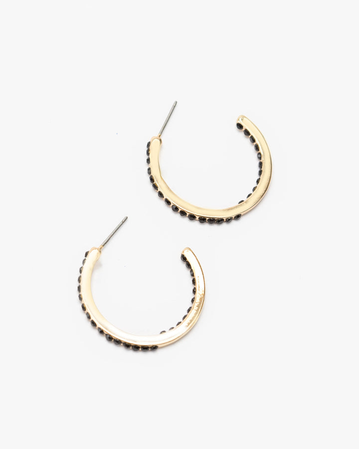 Colette by Colette Hayman Black Fine Crystal Lined Hoop Earrings