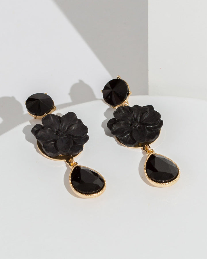 Colette by Colette Hayman Black Flower Crystal Earrings