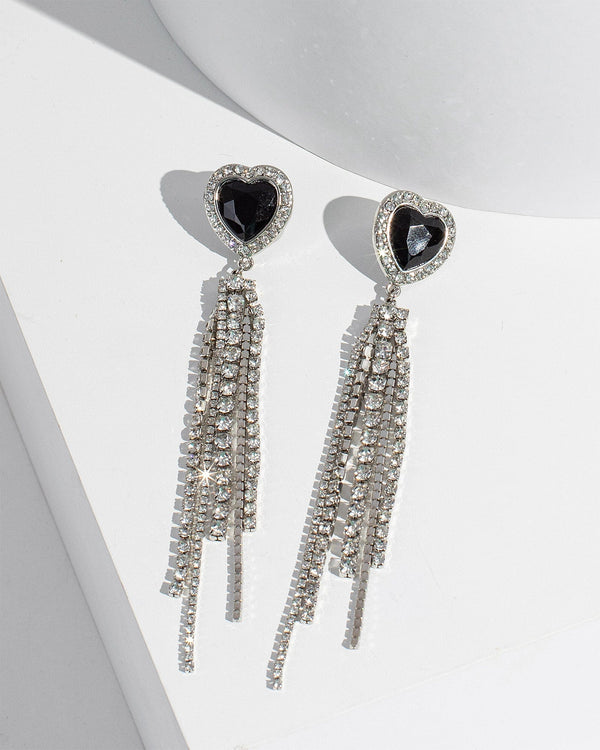 Colette by Colette Hayman Black Heart Crystal Tassel Earrings
