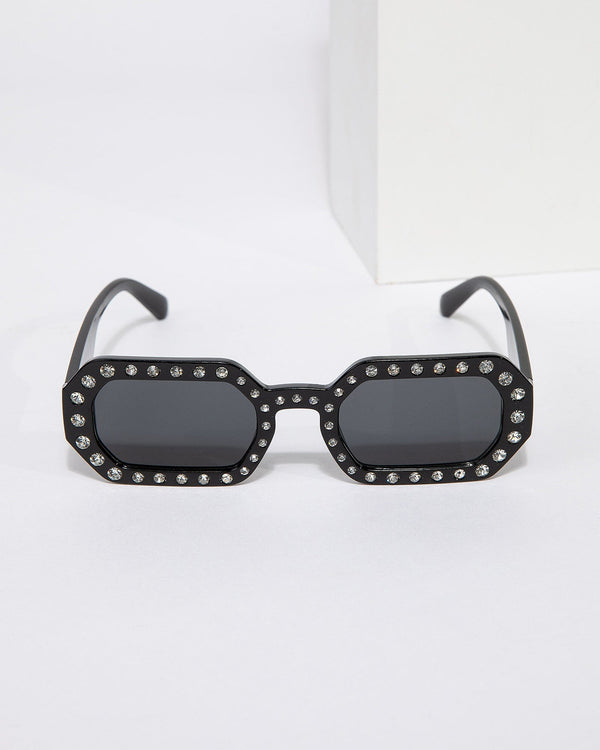 Colette by Colette Hayman Black Hexagon Embellished Sunglasses