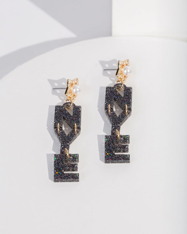 Colette by Colette Hayman Black Holographic Glitter NYE Earrings