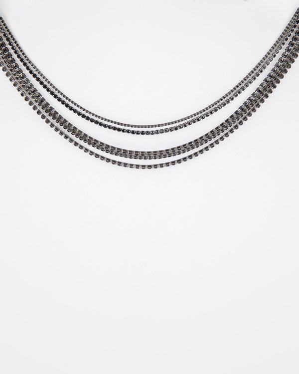 Colette by Colette Hayman Black Multi Row Chain Necklace