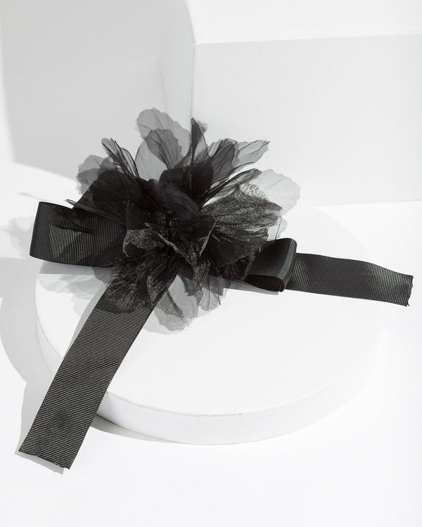 Colette by Colette Hayman Black Sheet Floral Ribbon Choker Necklace
