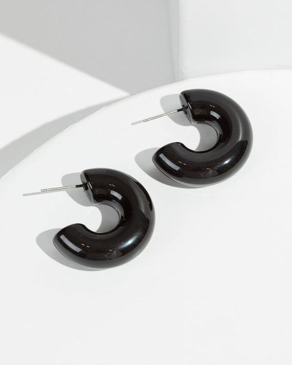 Colette by Colette Hayman Black Small Chubby Hoop Earrings