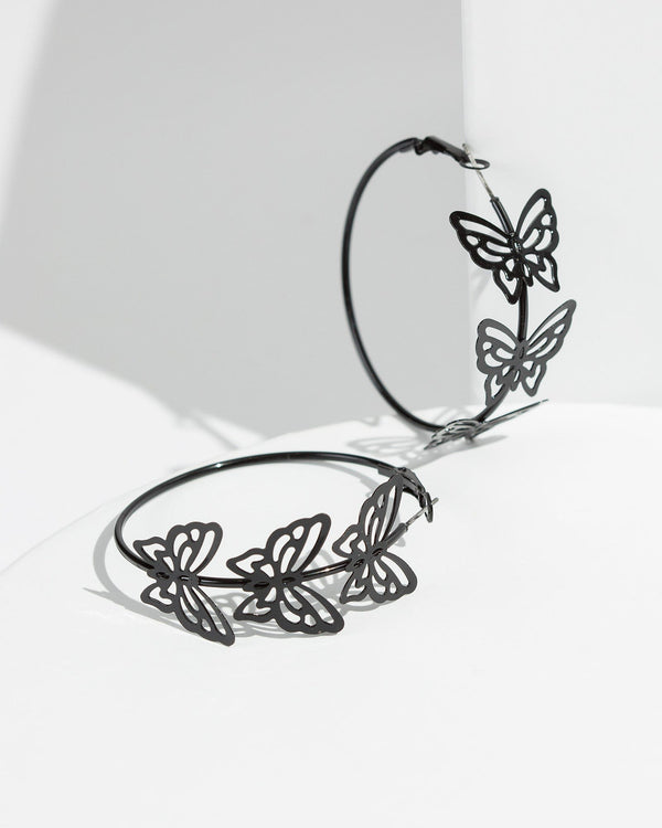 Colette by Colette Hayman Black Statement Butterfly Hoop Earrings