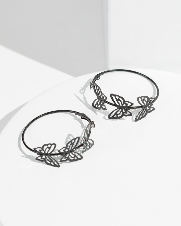 Colette by Colette Hayman Black Statement Butterfly Hoop Earrings