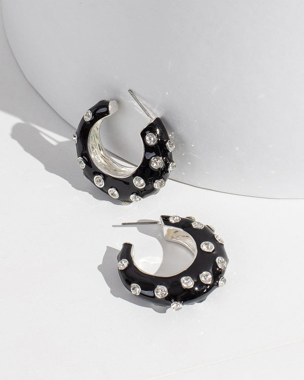 Colette by Colette Hayman Black Studded Hoop Earrings