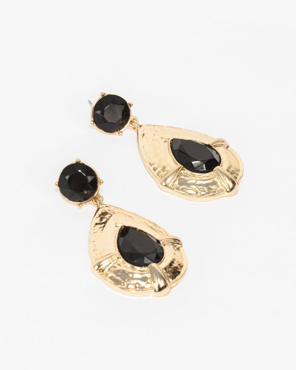 Colette by Colette Hayman Black Textured Framed Tear Drop Earrings