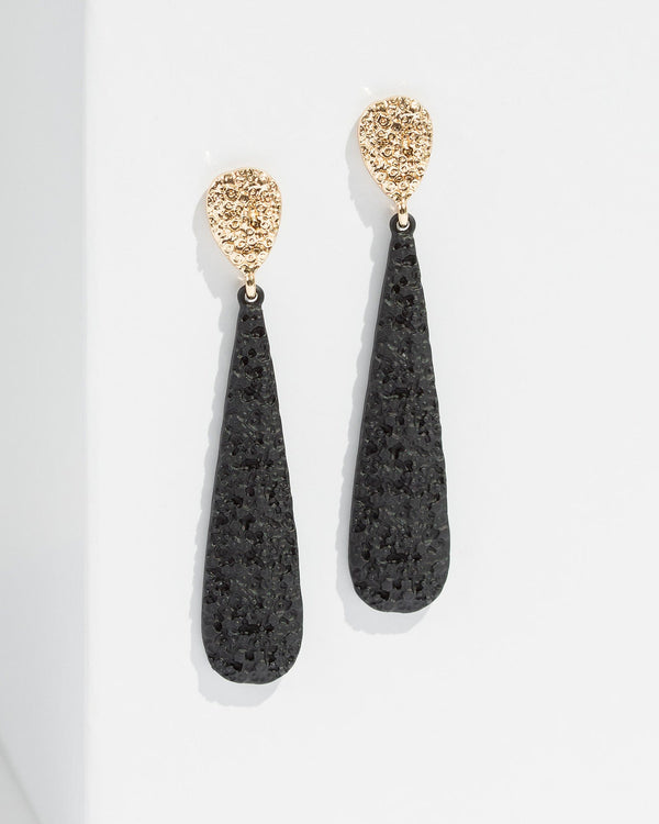Colette by Colette Hayman Black Textured Long Drop Earrings