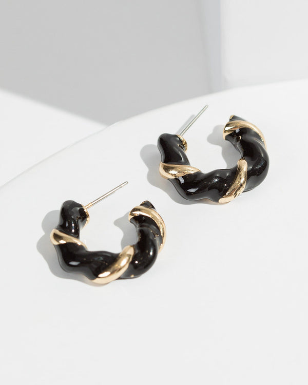 Colette by Colette Hayman Black Two Tone Twisty Hoop Earrings