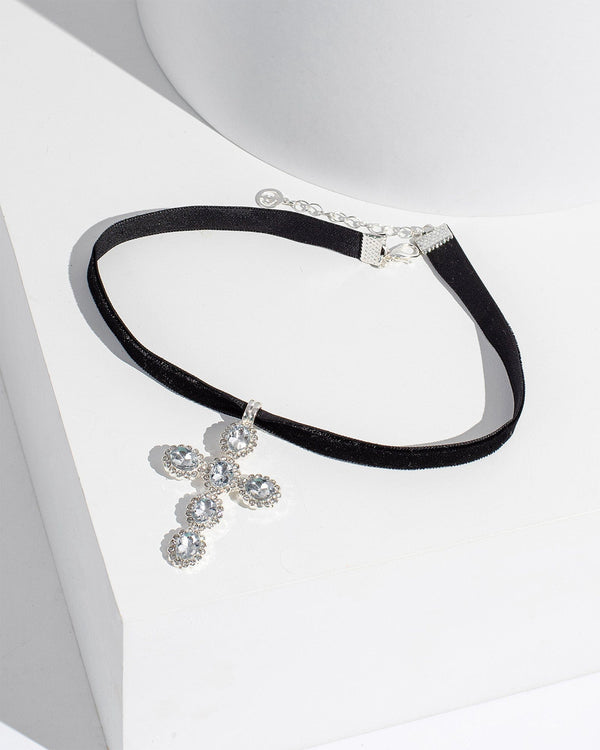 Colette by Colette Hayman Black Velvet Choker Cross Necklace