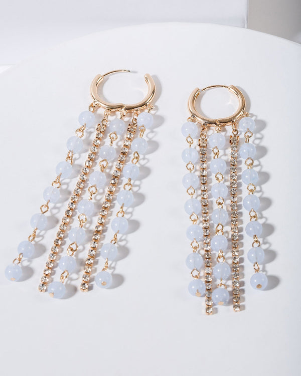 Colette by Colette Hayman Blue Ball And Crystal Chain Hoop Drop Earrings