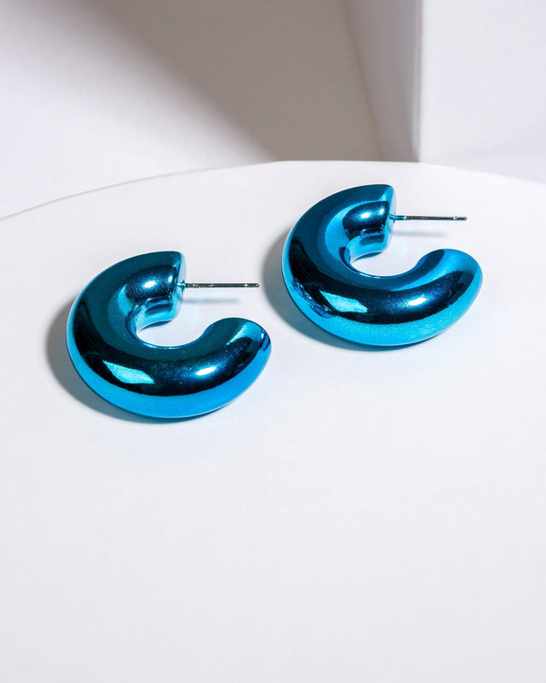 Colette by Colette Hayman Blue Chunky Huggie Hoop Earrings