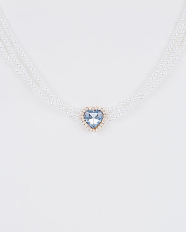 Colette by Colette Hayman Blue Crystal And Pearl Heart Choker Necklace