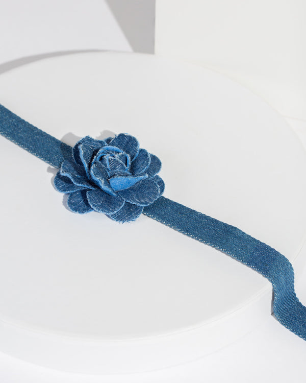Colette by Colette Hayman Blue Denim Flower Choker Necklace