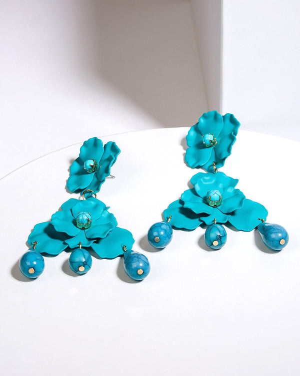 Colette by Colette Hayman Blue Double Beaded Flowers Earrings