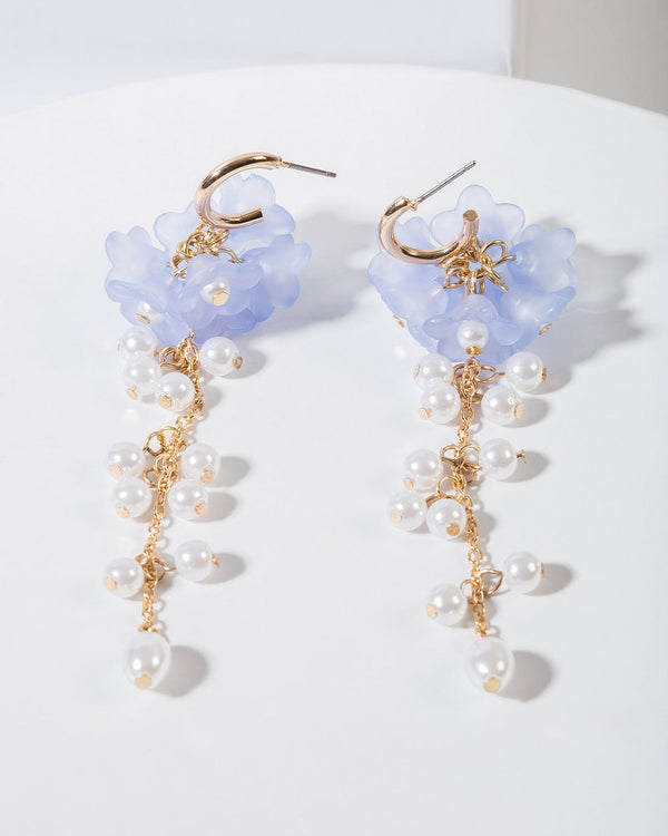 Colette by Colette Hayman Blue Flower Cluster Pearl Drop Earrings