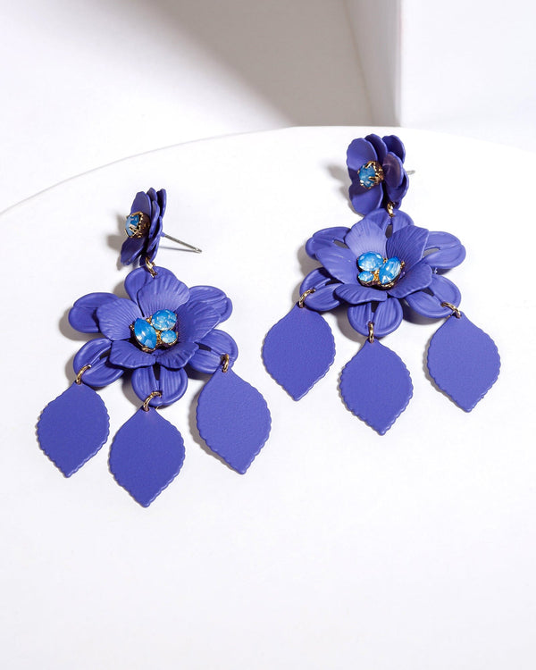 Colette by Colette Hayman Blue Flower Tassle Stud Earrings