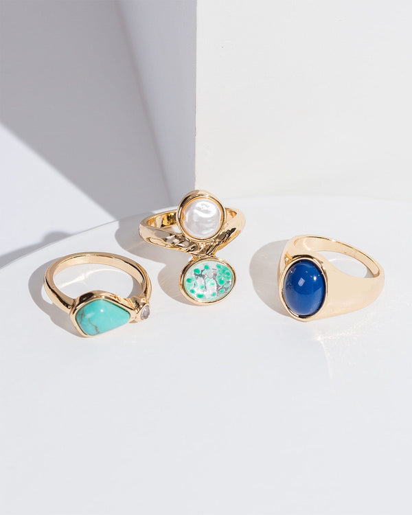 Colette by Colette Hayman Blue Mixed Resin Ring Set