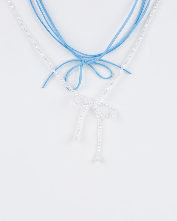 Colette by Colette Hayman Blue Multi Pack Pearl Bow And String Necklace