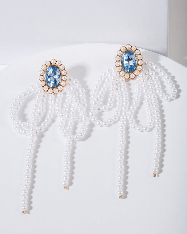 Colette by Colette Hayman Blue Oval Crystal And Pearl Loop Drop Earrings