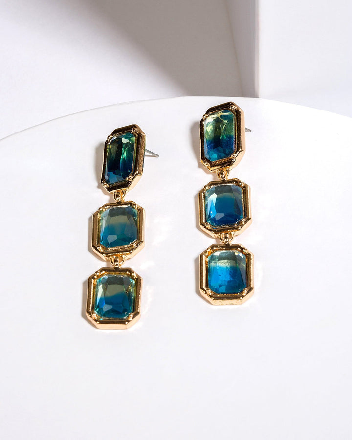 Colette by Colette Hayman Blue Triple Rectangle Crystal Drop Earrings