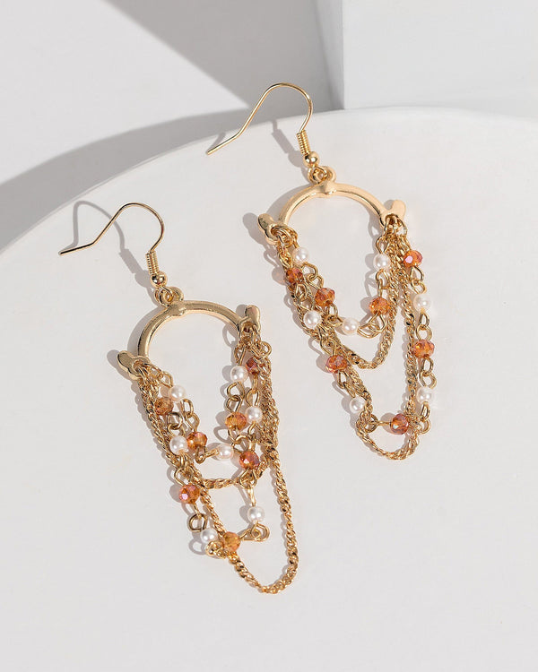 Colette by Colette Hayman Brown Layered Beaded Chain Earrings