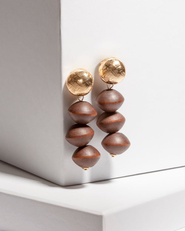Colette by Colette Hayman Brown Metal And Wooden Beaded Earrings