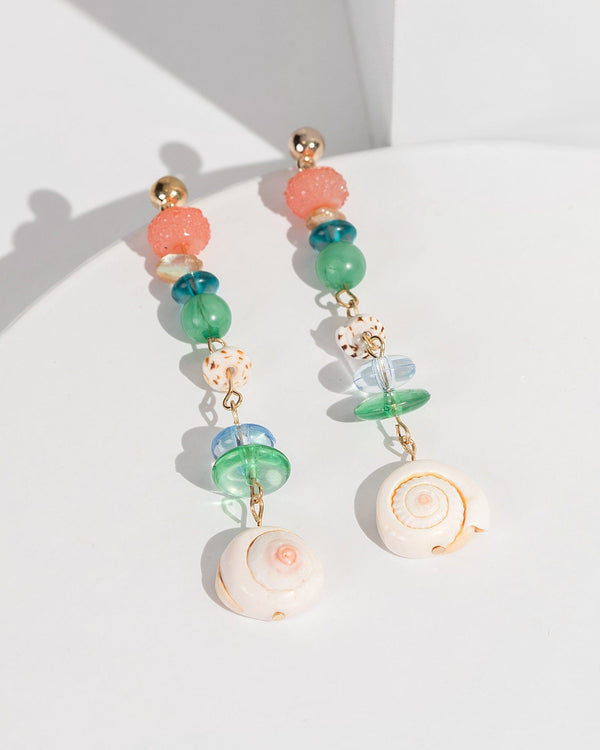 Colette by Colette Hayman Brown Shell And Beads Drop Earrings